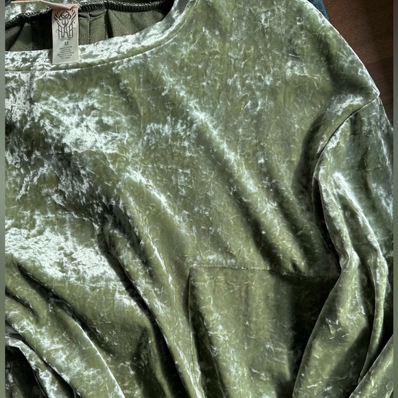 Green We Are HAH phaht city dress bell sleeves crushed velvet - Picture 2 of 7